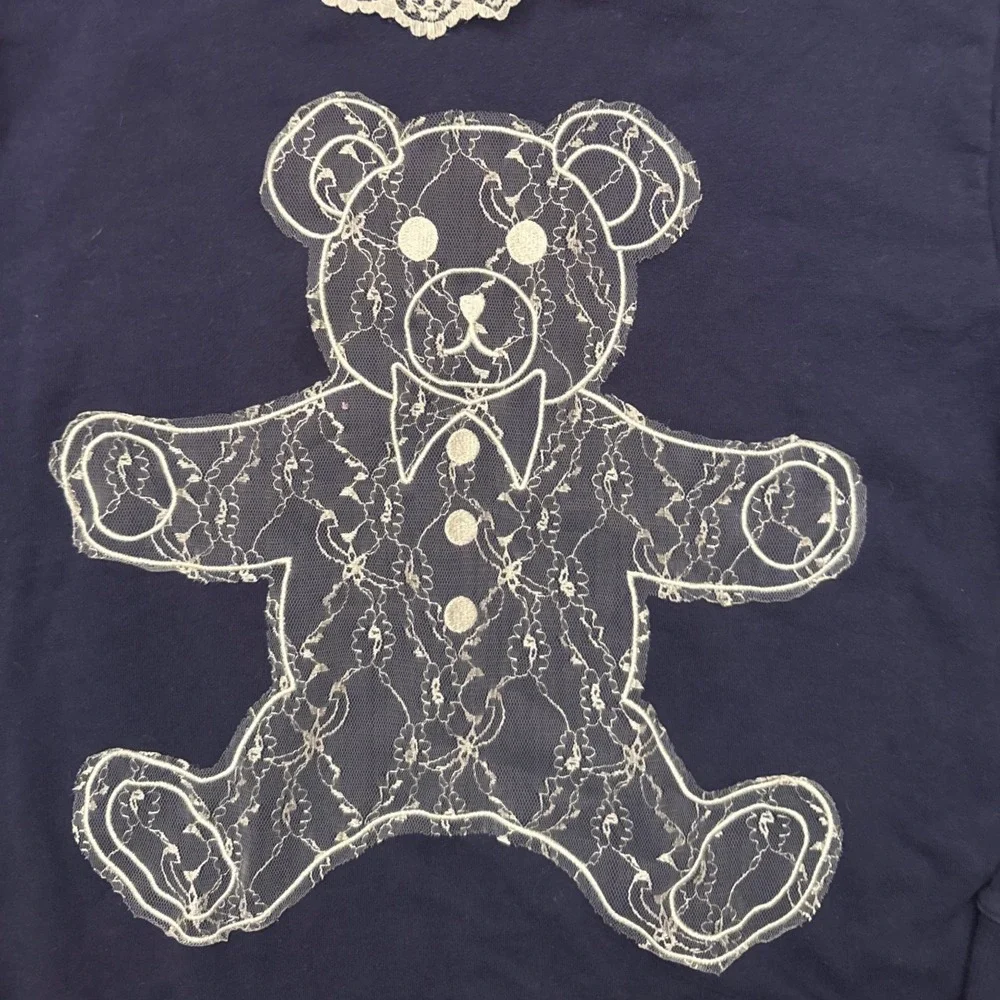 Teddy Fresh sweatshirt XL Navy blue white bear lace appliqué RARE - Picture 2 of 9